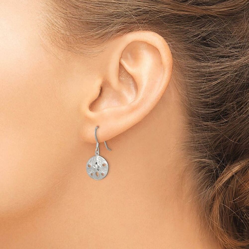 12mm Diamond Cut Sand Dollar Dangle Earrings in Sterling Silver - Picture 3 of 5